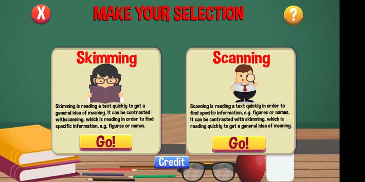 image asking to choose your selection skimming or scanning