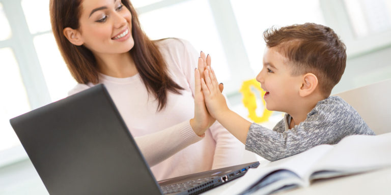 picture of a woman playing with a boy